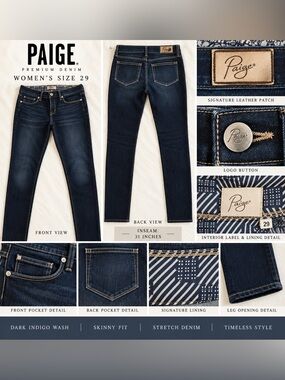 PAIGE Dark Indigo Skinny Jeans - Deep Blue Wash size 29